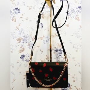 Kate ♠︎ Spade - NWT Sm Flap Leather Crossbody with Red Rose Print